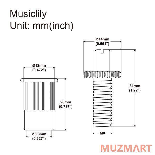 Musiclily MX2209GD Опоры бриджа Tune-O-Matic Nashville, 2шт, золото