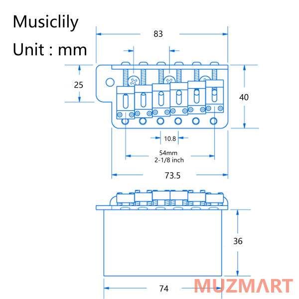 Musiclily MX1792CR Бридж тремоло Wilkinson для Squier/Mexico Fender/MIJ Strat, хром