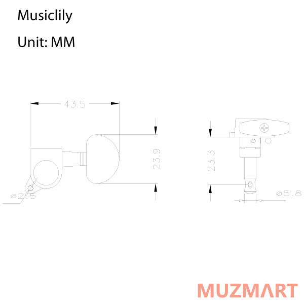 Musiclily M555 Одиночный колок для гитары, хром