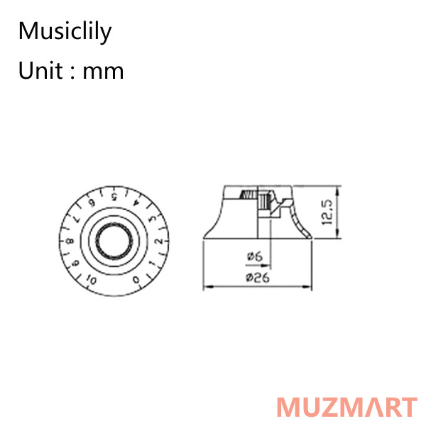 Musiclily MX1560BK-4 Комплект ручек потенциометров, Les Paul, черные, 4шт