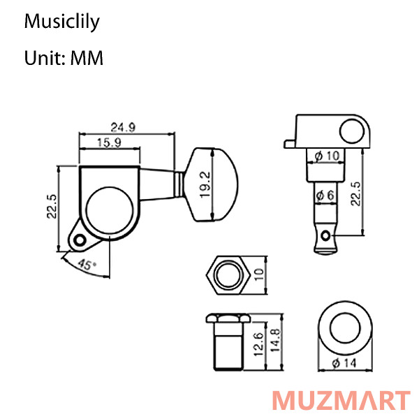 Musiclily MX1368CR-6 Колки для гитары, 6л, локовые, хром