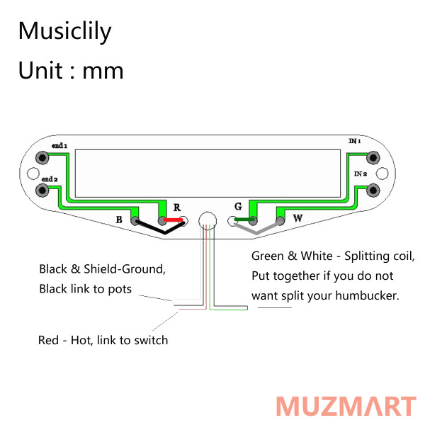 Musiclily M533 Звукосниматель магнитный хамбакер, рельсовый, черный
