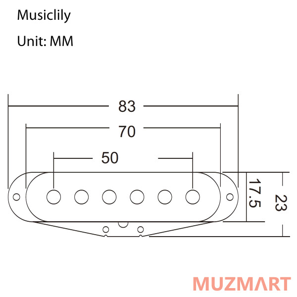 Musiclily MX1205WH Крышка звукоснимателя сингл Strat style, 50мм, белая, 3 шт