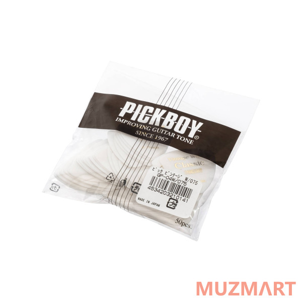 Pickboy GP-04W/075 Celluloid Vintage Classic White Медиаторы 50шт, толщина 0.75мм