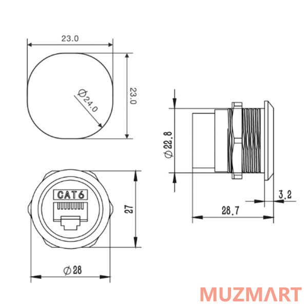 Roxtone RAD24-C6 Панельный разъем RJ45(CAT6), круглый