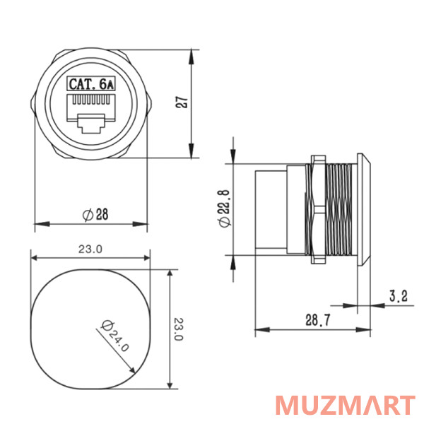 Roxtone RAD24-C6A-S Панельный разъем RJ45(CAT6a) с заземлением, круглый