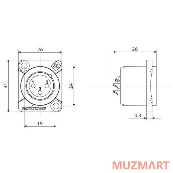 Roxtone RX3MDWP-BG Разъем cannon (XLR) панельный, IP65, папа 3-х контактный