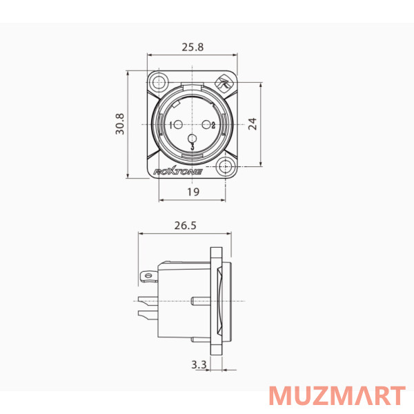 Roxtone RX3MD-BG Разъем cannon (XLR) панельный папа 3-х контактный