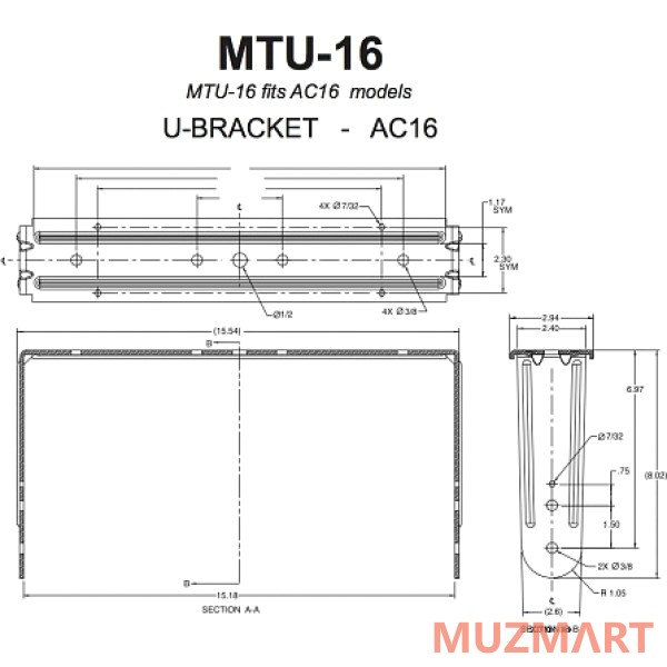 JBL MTU-16 U-кронштейн для AC16, чёрный