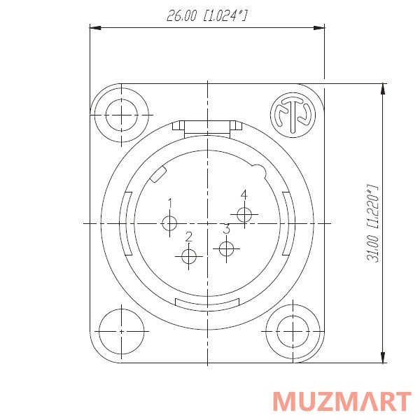 Neutrik NC4MD-L-1 Панельный разъем XLR male 4 контакта