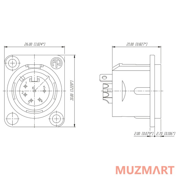 Neutrik NC6MD-L-1 Панельный разъем XLR male 6 контактов
