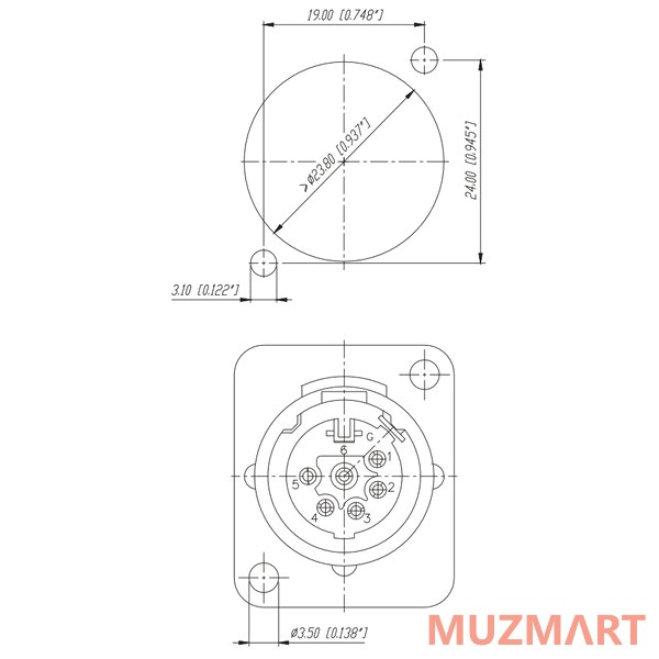 Neutrik NC6MD-L-1 Панельный разъем XLR male 6 контактов