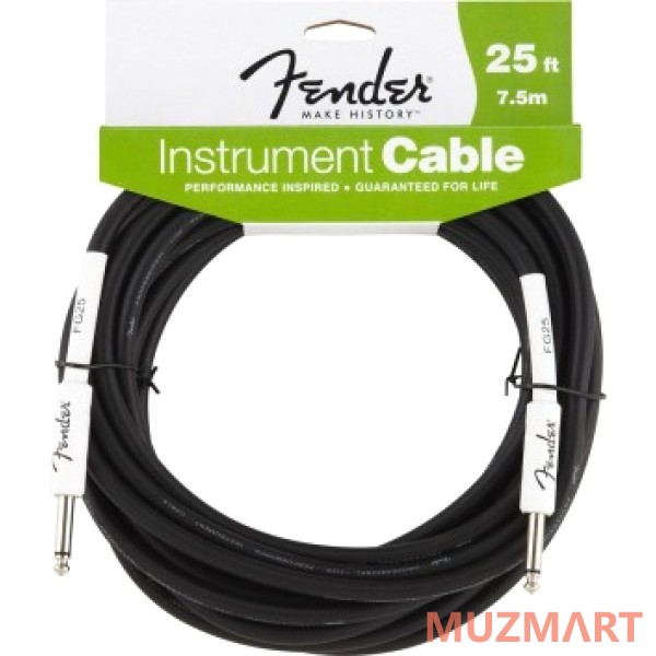 Fender 25` Instrument Cable Black Кабель инструментальный угловой Jack-Jack, 7,5м
