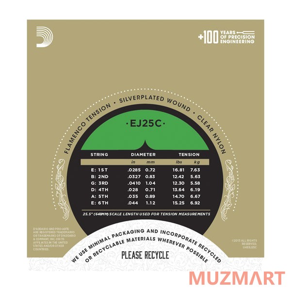 D'Addario EJ25C Composite SILVER/CLEAR Nylon Струны для классической гитары