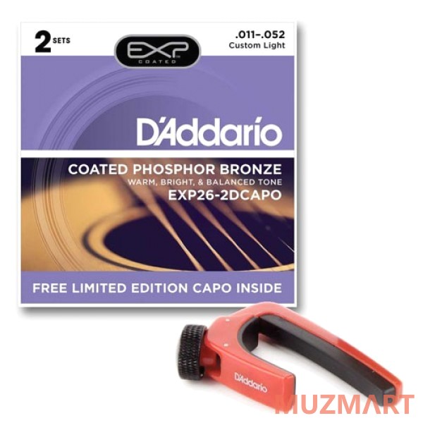 D'Addario EXP26-2DCAPO Струны для акустической гитары + каподастр в подарок!