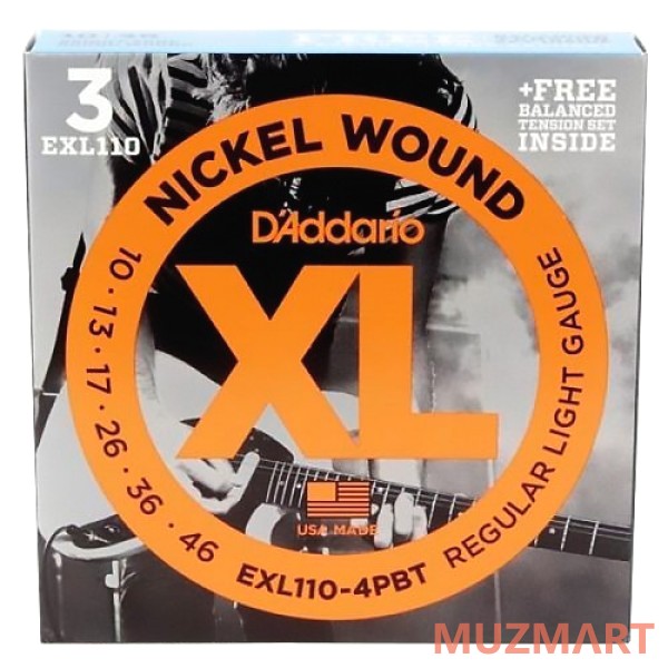 D'Addario EXL110-4BT Струны для электрогитары + EXL110BT в подарок!