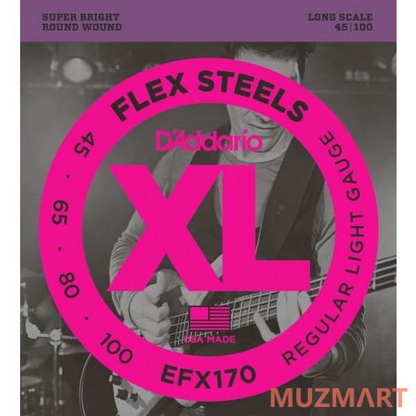 D'Addario EFX170 Струны для 4-х струнной бас гитары, Light, 45-100