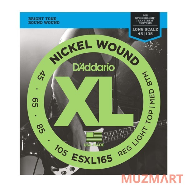 D'Addario ESXL165 Струны для 4-х струнной безголовой бас гитары, 45-105