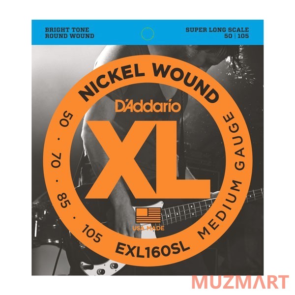 D'Addario EXL160SL Струны для 4-х струнной бас гитары, Medium, 50-105, Super Long Scale