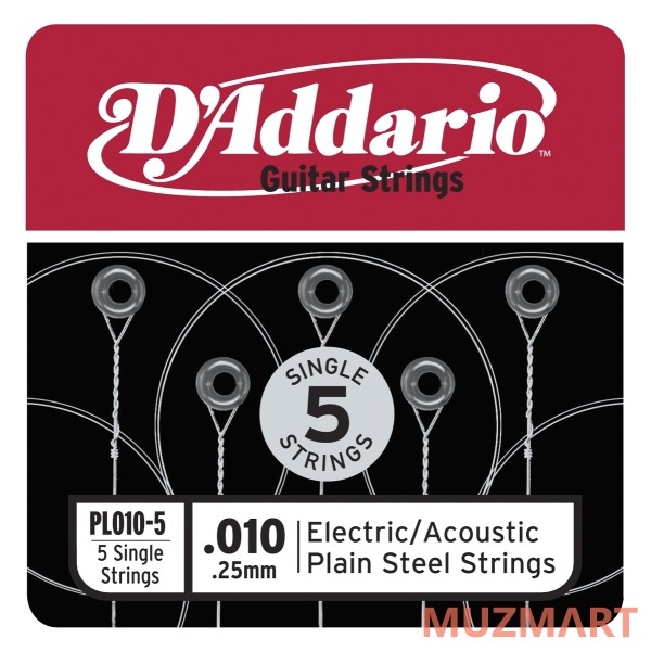 D'Addario PL010-5 Упаковка одиночных струн для акустической и электрогитары
