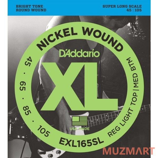 D'Addario EXL165SL Струны для 4-х струнной бас гитары, 45-105