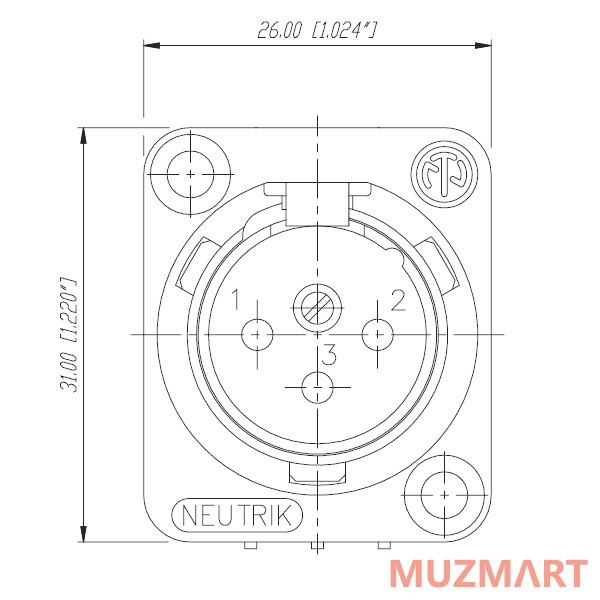 Neutrik NC3MD-H Разъем XLR male панельный, посеребренные контакты