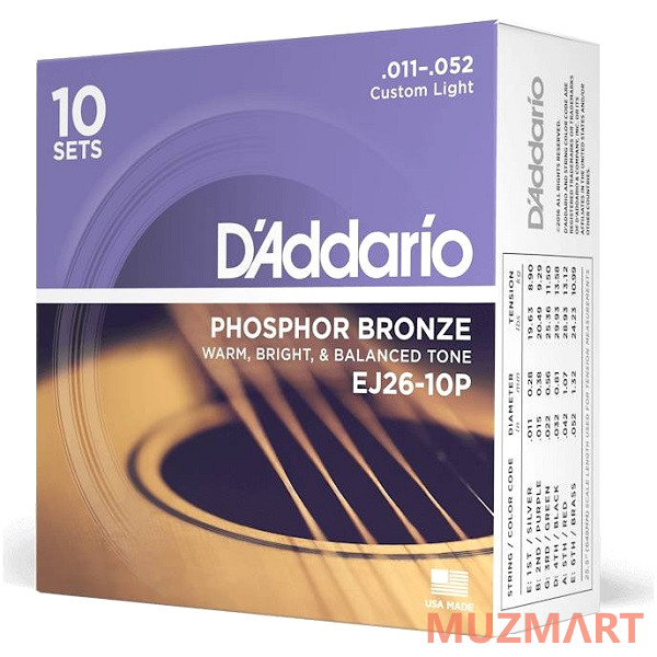 D'Addario EJ26-10P Набор из 10 комплектов струн для акустической гитары