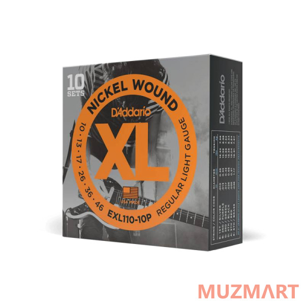 D'Addario EXL110-10P Regular Light Струны для электрогитары (набор из 10 комплектов)