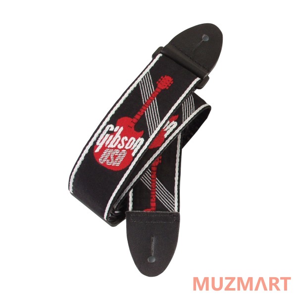 Gibson 3' WOVEN STRAP W/ GIBSON LOGO-RED Ремень для гитары черный