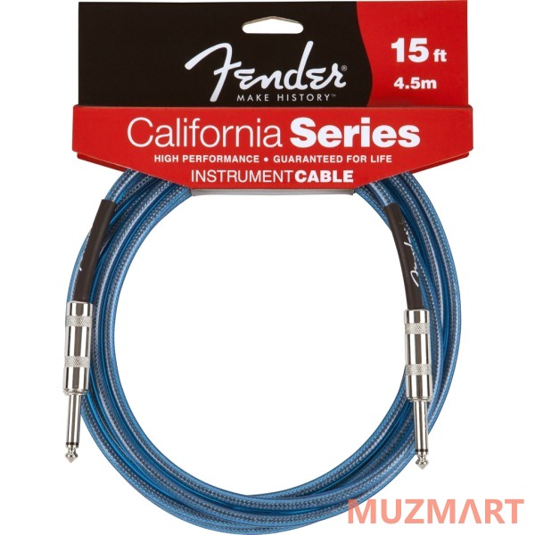 Fender 15' CALIFORNIA INSTRUMENT CABLE LAKE PLACID BLUE Инструментальный кабель Jack-Jack, 4,5м