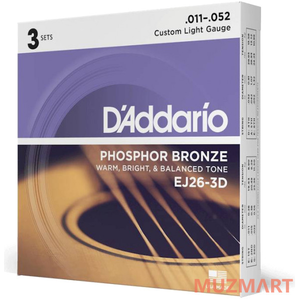 D'Addario EJ26-3D Струны для акустической гитары, 3 комплекта в упаковке