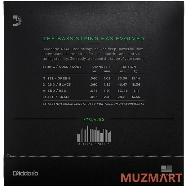 D'Addario NYXL4095 Super Light 40-95 Струны для 4-струнной бас-гитары