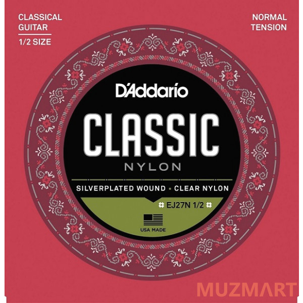 D'Addario EJ-27N 1/2 Normal Cтруны для уменьшенной 1/2 классической гитары, посеребренная медь