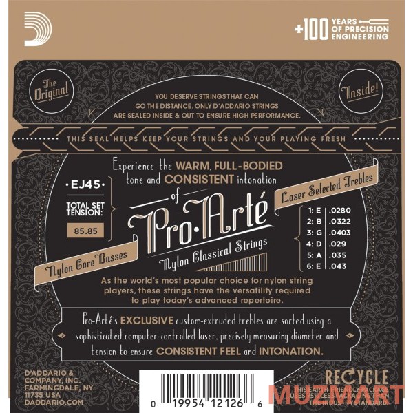 D'Addario EJ45 Normal Струны для классической гитары, серебряная обмотка