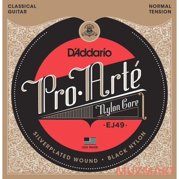 D'Addario EJ49 Струны для классической гитары, серебряная обмотка, черный нейлон