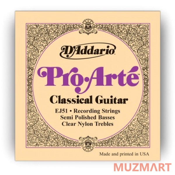 D'Addario EJ51 Hard Струны для классической гитары, шлифованные басы