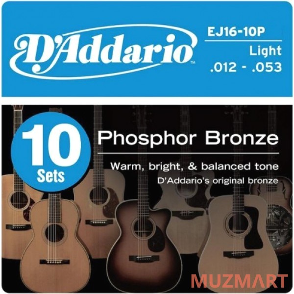 D'Addario EJ16-10P Light Струны для акустической гитары, 10 комплектов