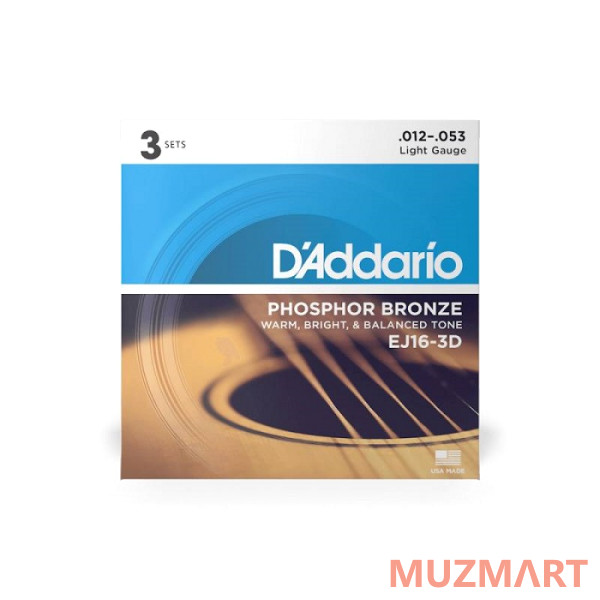 D'Addario EJ16-3D Струны для акустической гитары (3 комплекта в наборе)