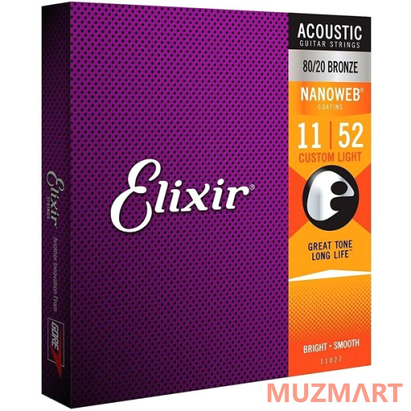 Elixir 11027 Nanoweb ANTI-RUST Custom Light Струны  для акустической гитары