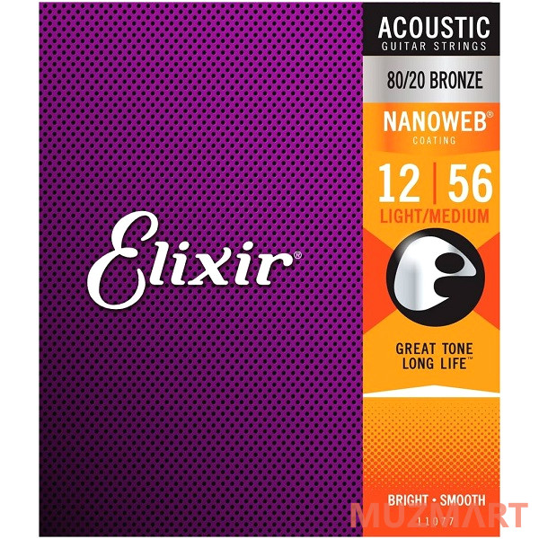 Elixir 11077 Nanoweb ANTI-RUST Light Струны  для акустической гитары