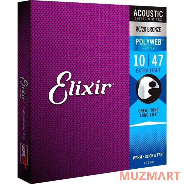Elixir 11000 Polyweb ANTI-RUST Extra Light Струны  для акустической гитары