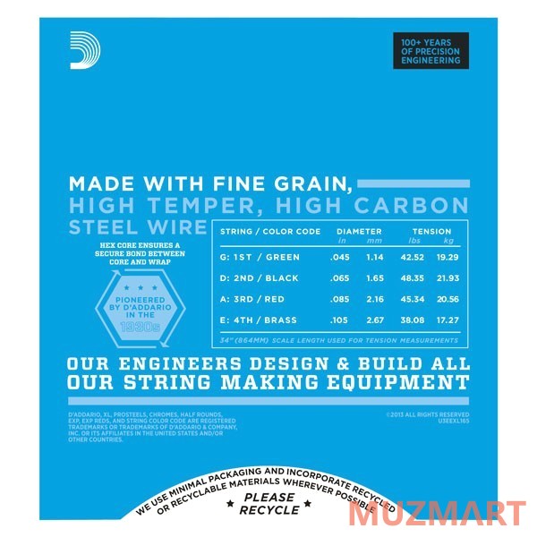 D'Addario EXL165 Струны для 4-х струнной бас гитары