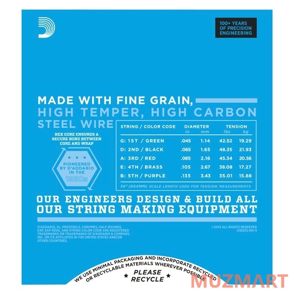 D'Addario EXL165-5 Струны для 5-ти струнной бас гитары