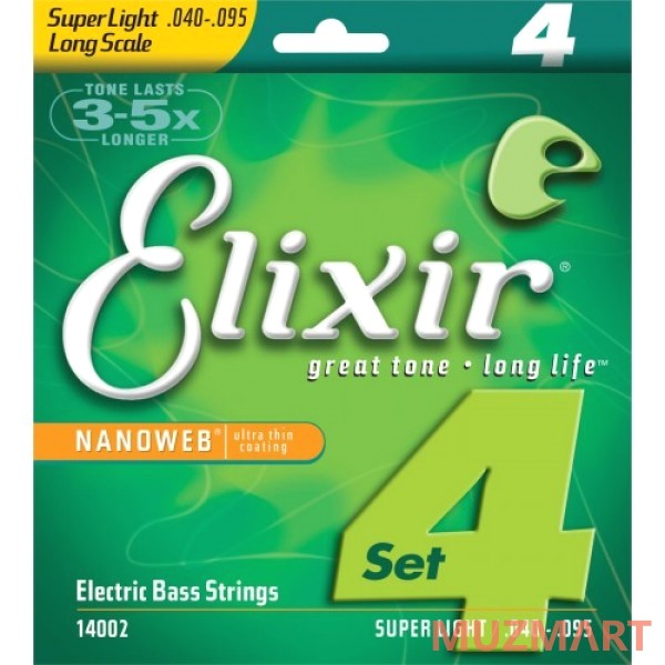 Elixir 14002 Nanoweb Super Light Струны для 4-х струнной бас гитары