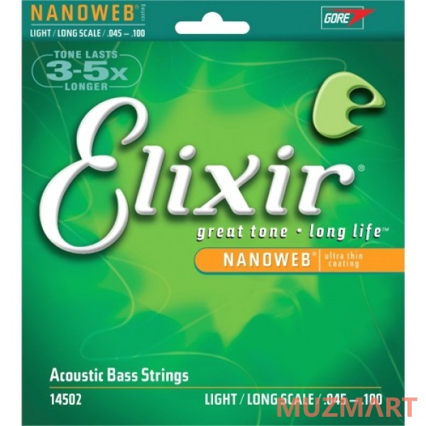 Elixir 14502 Nanoweb Light Струны для 4-х струнной акустической бас гитары