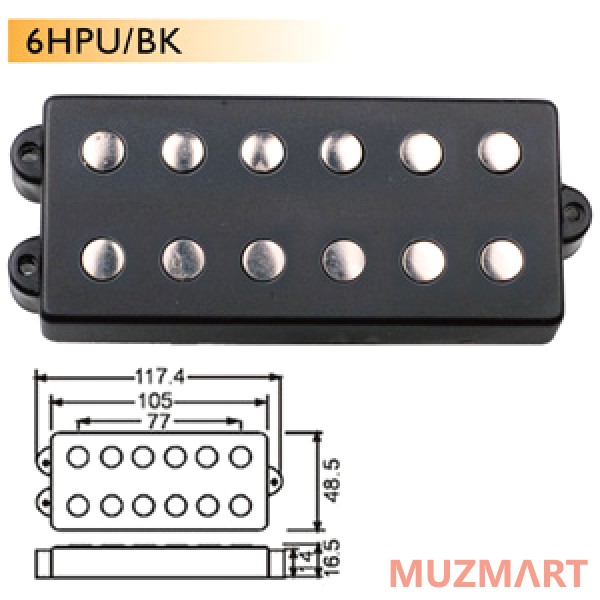Dr.Parts 6HPU/BK Звукосниматель хамбакер для 6-струнной бас гитары