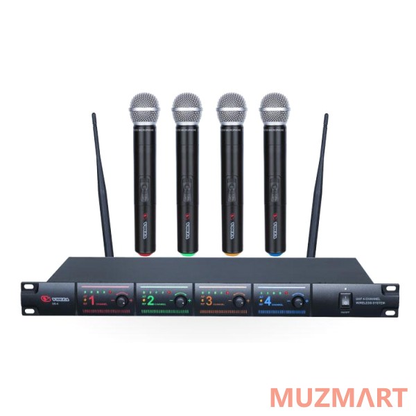 Volta US-4 (716.90/629.40/614.15/524.00) UHF радиосистема с четырьмя ручными микрофонами
